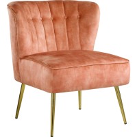 Accent Chair with Curved Tufted Back, Orange and Gold