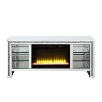 TV Stand with Fireplace and Three Shelves, Silver and Black