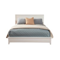 California King Platform Bed with Sleigh Panel Headboard, Off White