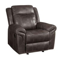 Glider Recliner with Leatherette Upholstery and Pillow Arms, Brown