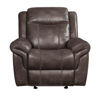 Glider Recliner with Leatherette Upholstery and Pillow Arms, Brown