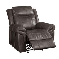 Glider Recliner with Leatherette Upholstery and Pillow Arms, Brown