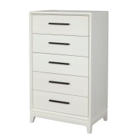 Chest with 5 Drawers and Wooden Frame, Off White