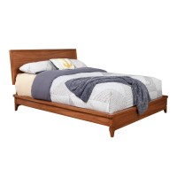 King Platform Bed with Sleigh Panel Headboard, Brown