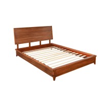 King Platform Bed with Sleigh Panel Headboard, Brown
