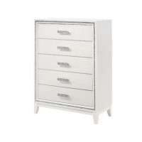 Chest with 5 Drawers and Shimmer Accent Trim, White