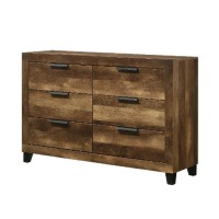 Dresser with 6 Drawers and Plank Style, Rustic Oak Brown