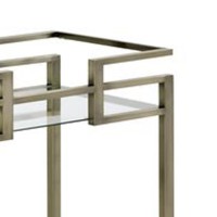 2 Tier Serving Cart with Faux Marble and Metal Frame, Silver