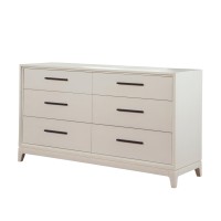 Dresser with 6 Drawers and Wooden Frame, Off White