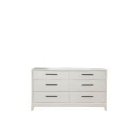 Dresser with 6 Drawers and Wooden Frame, Off White