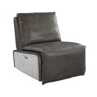 Power Recliner with Leather Upholstery and Padded Seating, Gray