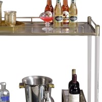 2 Tier Serving Cart with Acrylic and Metal Frame, Brass