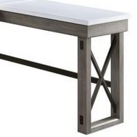 L Shape Writing Desk with Marble Lift Top and Sled Base, Gray and White