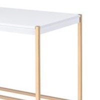 Writing Desk with USB Dock and Metal Legs, White and Rose Gold