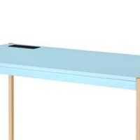 Writing Desk with USB Dock and Metal Legs, Sky Blue and Gold