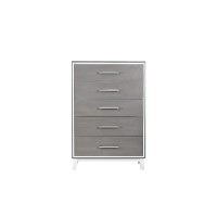 56 Inch HIgh Profile Tall Wood Dresser with 5 Drawers and Metal Handles, Gray and White