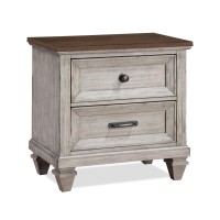 Nightstand with 2 Drawers and USB Port, Cream and Brown