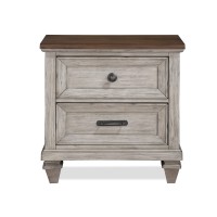 Nightstand with 2 Drawers and USB Port, Cream and Brown
