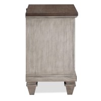 Nightstand with 2 Drawers and USB Port, Cream and Brown