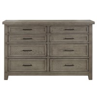 Wooden Dresser with 8 Drawers and Molded Trim, Beige