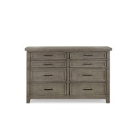 64 Inch Oliver Driftwood Style Dresser with 8 Drawers and Black Metal Handles in European Style Trim, Beige