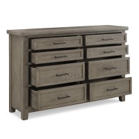 64 Inch Oliver Driftwood Style Dresser with 8 Drawers and Black Metal Handles in European Style Trim, Beige