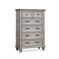 Wooden Chest with 5 Drawers and Molded Trim, Cream and Brown