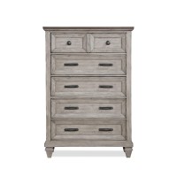 Wooden Chest with 5 Drawers and Molded Trim, Cream and Brown