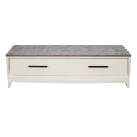 Bench with Fabric Padded Seat and 2 Drawers, Off White