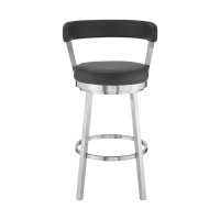 Swivel Barstool with Open Back and Metal Legs, Black and Silver