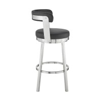 Swivel Barstool with Open Back and Metal Legs, Black and Silver