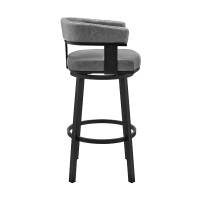 Swivel Barstool with Curved Open Back and Metal Legs, Black and Gray
