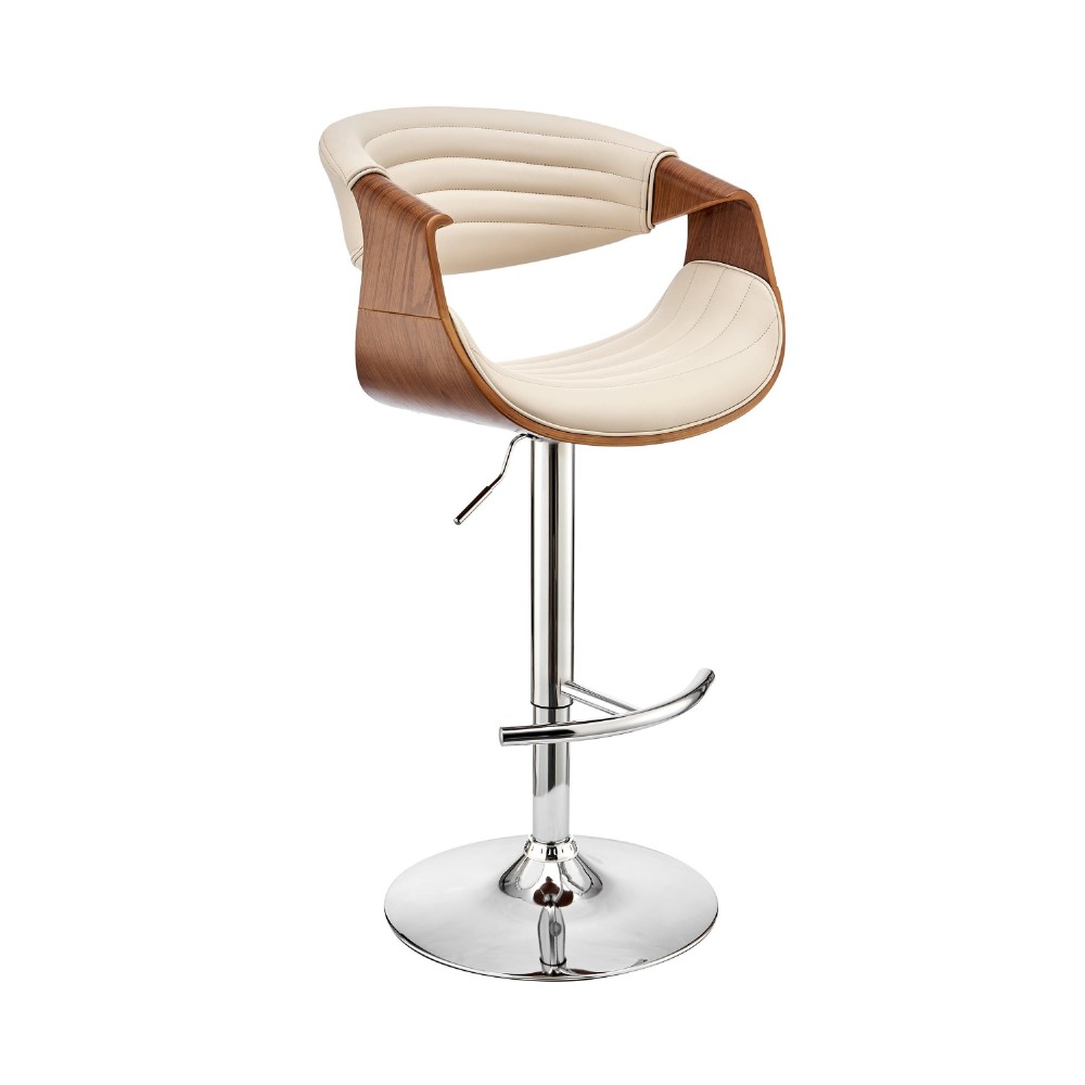 Adjustable Barstool with Faux Leather and Bucket Seat, Brown and Cream