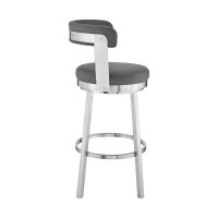 Metal Swivel Counter Barstool with Curved Open Back, Gray and Silver