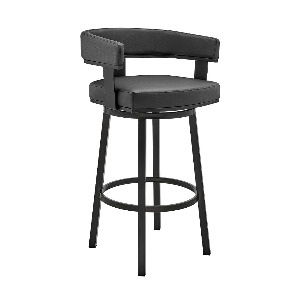 Swivel Barstool with Curved Open Back and Metal Legs, Dark Gray