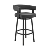 Swivel Barstool with Curved Open Back and Metal Legs, Dark Gray