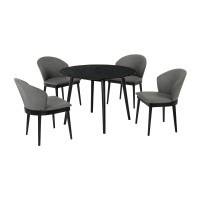 5 Piece Dining Set with Curved Fabric Side Chair, Black and Gray