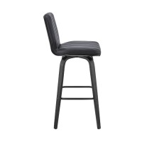 Swivel Barstool with Channel Stitching and Wooden Support, Black