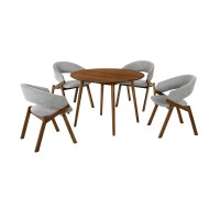 5 Piece Dining Set with Curved Open Fabric Side Chair, Brown and Gray