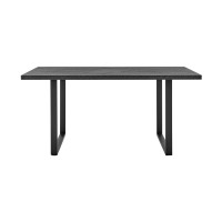 Dining Table with Wooden Top and Metal Sled Base, Gray and Black