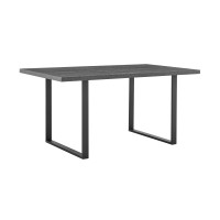 Dining Table with Wooden Top and Metal Sled Base, Gray and Black