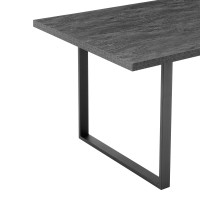 Dining Table with Wooden Top and Metal Sled Base, Gray and Black