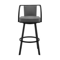 Metal Swivel Barstool with Open Curved Frame Arms, Gray and Black
