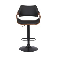 Adjustable Barstool with Faux Leather and Wooden Support, Black