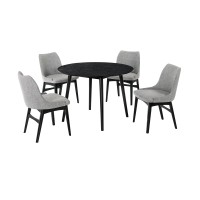 5 Piece Dining Set with Countered Fabric Side Chair, Black and Gray
