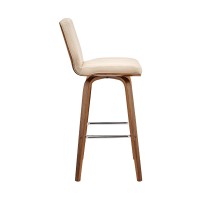 Swivel Barstool with Channel Stitching and Wooden Support, Cream and Brown