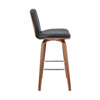 Swivel Barstool with Channel Stitching and Wooden Support, Black and Brown