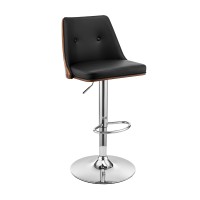 Adjustable Barstool with Faux Leather and Wooden Backing, Black and Brown