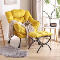 Welnow Lazy Chair With Ottoman Modern Lounge Accent Chair With Armrests And A Side Pocket Leisure Sofa Chair Set Reading Chai