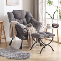 Welnow Lazy Chair With Ottoman Modern Lounge Accent Chair With Armrests And A Side Pocket Leisure Upholstered Sofa Chair Readi